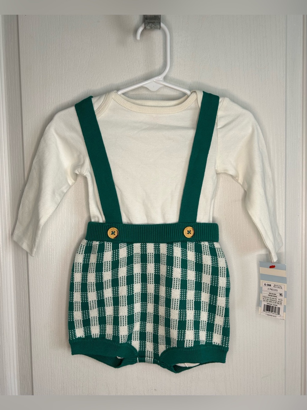Cat and Jack NWT Boys Sz 6-9m Checkered Outfit Romper Suspenders